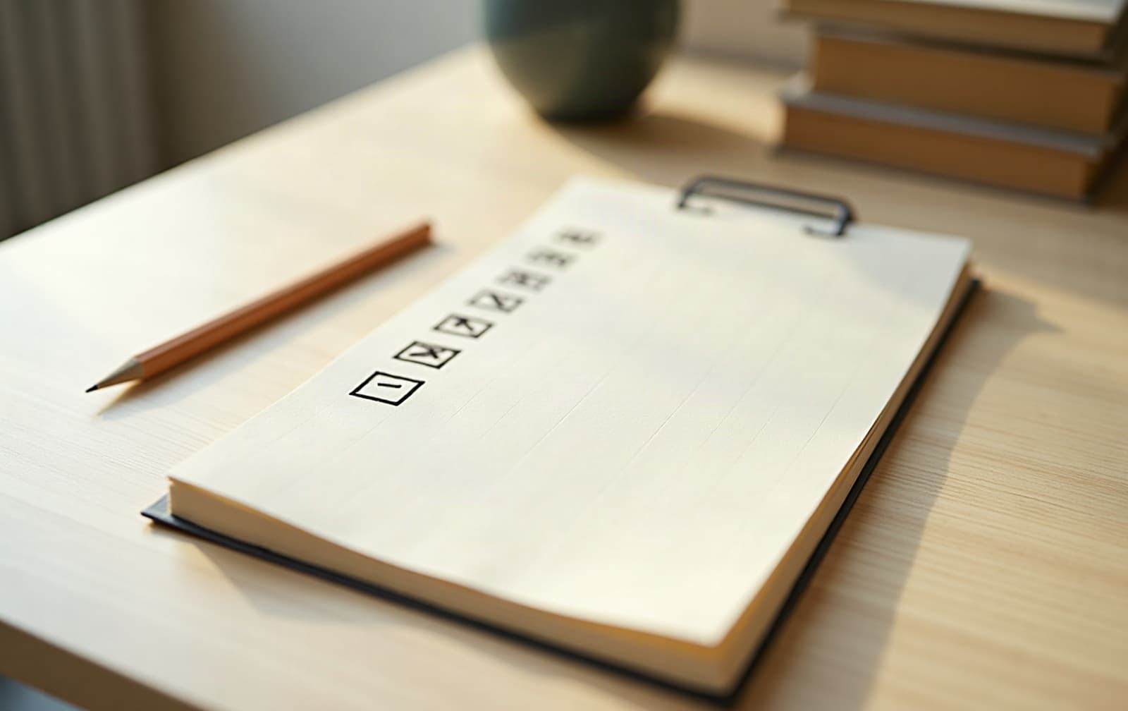 A notebook with a ticked checklist and a pencil