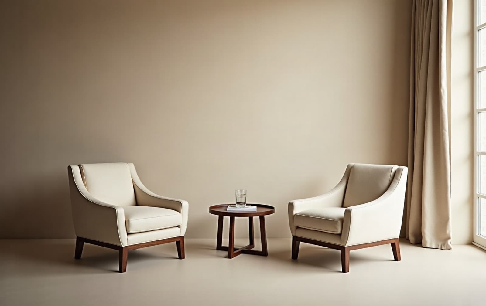 Two armchairs facing each other in a calm room