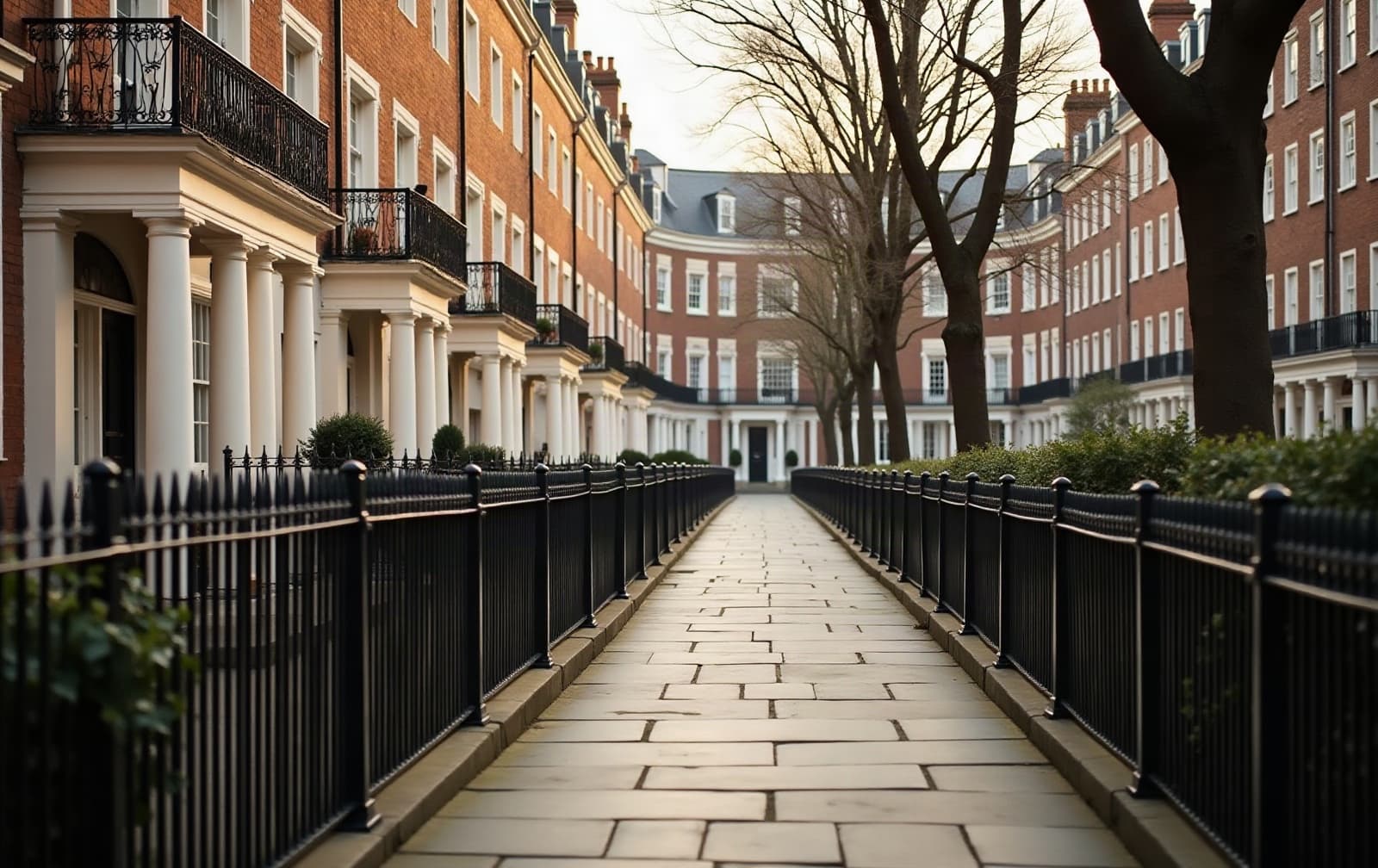 A quiet Georgian London square with black railings
